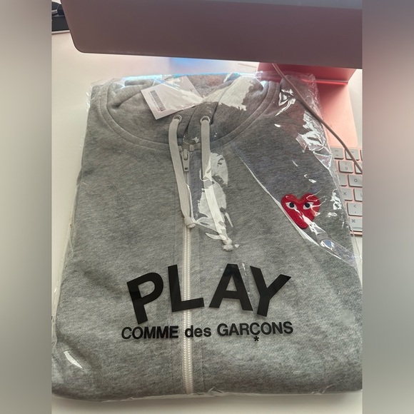 COMME DES GARCONS PLAY GRAY FULL ZIP HOODIE WITH RED HEART SIZE EXTRA LARGE - Picture 14 of 15